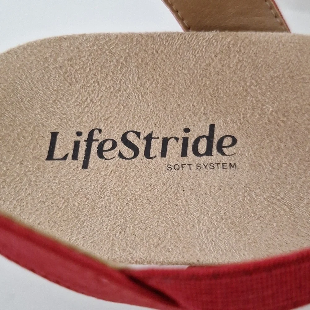 Life Stride (NEW) Red Mallory Stretch Strappy Wedge Comfort Sandals Size 9.5